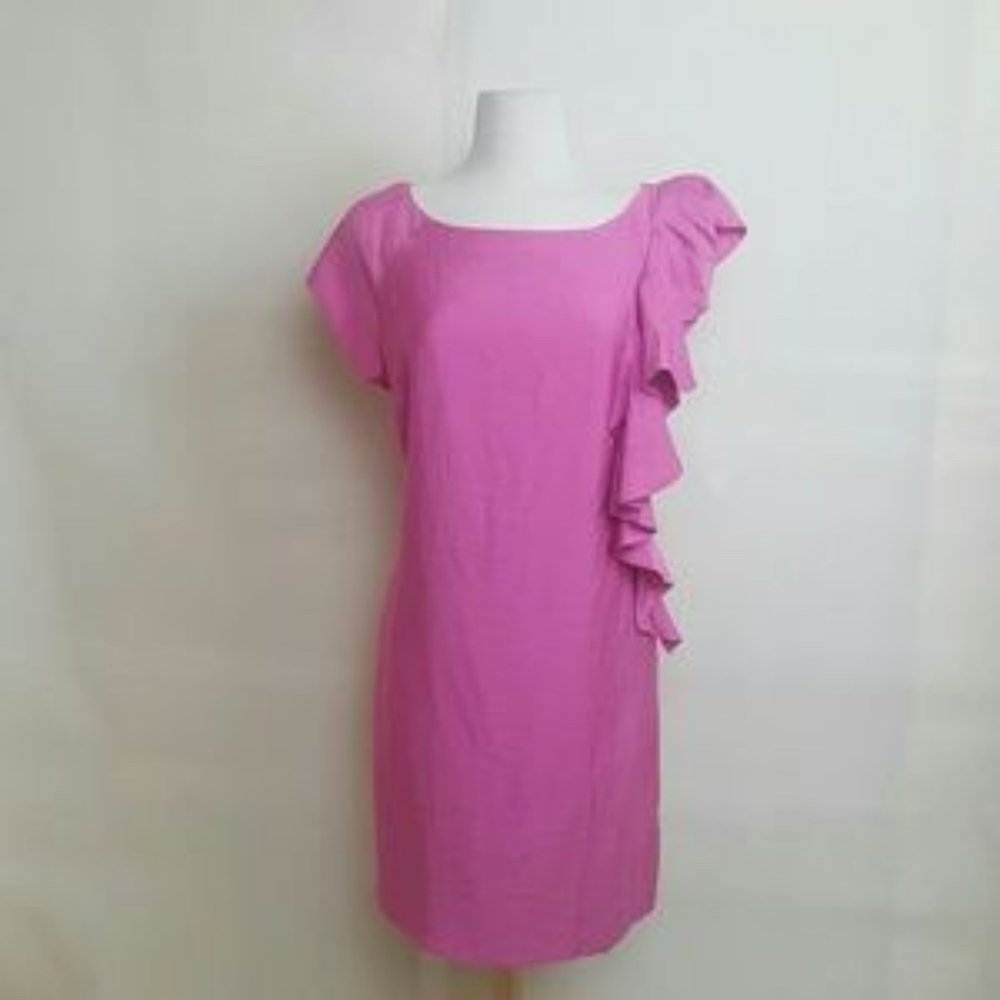 Allen B. Ruffle One Shoulder Exposed Zipper Dress